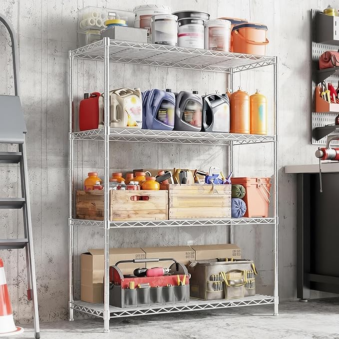 Xcity Storage Shelves, 4 Tier Heavy Duty Metal Shelving Unit with Wheels, 1600 LBS Adjustable Steel Wire Shelf for Commercial, Pantry, Kitchen, Garage, 18" D x 36" W x 60" H, Black