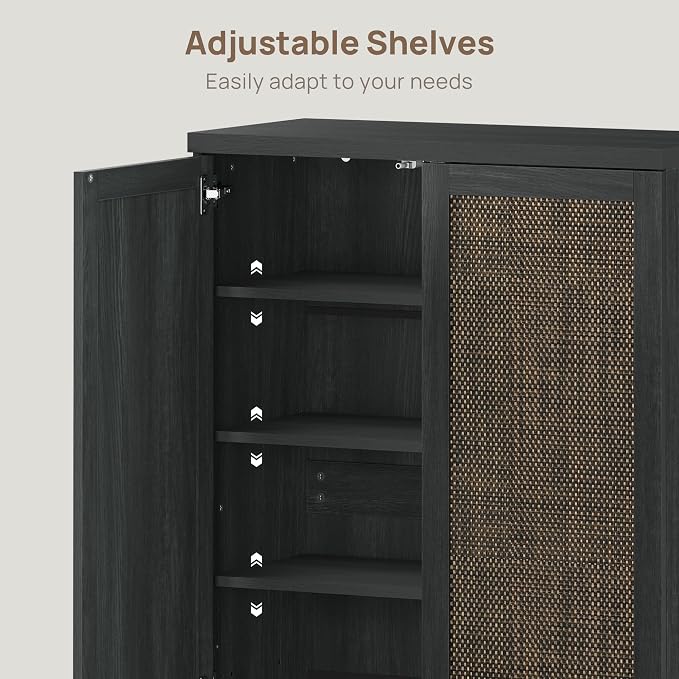 SICOTAS 31.2" Wide Rattan Shoe Storage Cabinet for Entryway with 2 Doors | Rattan Shoe Cabinets with Doors, Tall Shoe Storage Organizer and Display Cabinet for Entryways, Hallways, and Living Rooms
