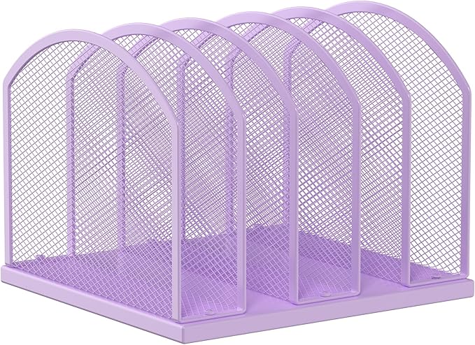 Gawerk 5-Section Vertical Desktop Organizer, 5-Section Mesh File Folder Stand Sorter for Office Home Classroom Organization (1, Purple)