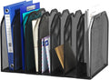 FANXIYQ Black 7-Section File Folder Organizer for Desk, Metal Vertical File Holder Stand, Desktop File Organizer Rack for Letter/A4 Folders, Papers, Books, Office Classroom Home
