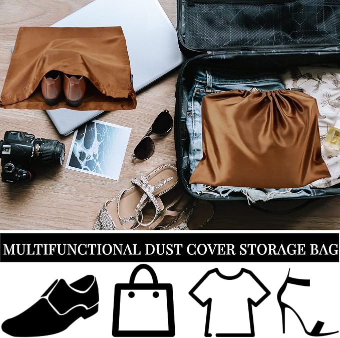 2 Pack Dust Bags for Handbags Silk Dust Cover Bag for Handbags Purses Shoes, Dustproof Drawstring Bag Travel Storage Pouch (Brown)