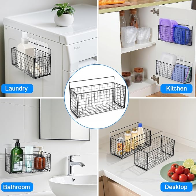 2 Pack Large Adhesive Kitchen Cabinet Door Organizer - Lid Organizer Inside Cabinet Wall Mounted Pantry Door Caddy for Kitchen Containers Lid Kitchen Under Sink Basket