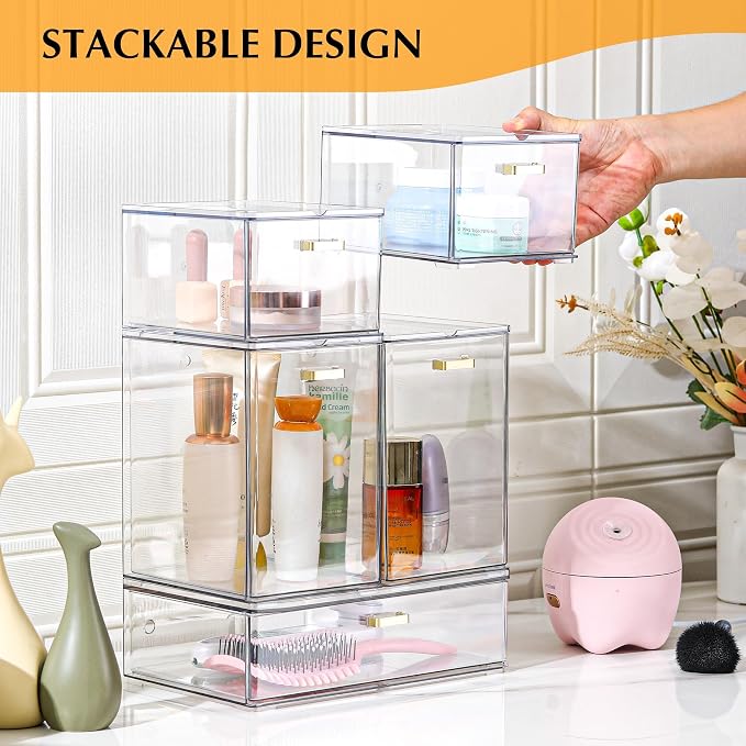 LALOBLUE Stackable Clear Acrylic Drawer Baby Bottle Makeup Organizer | Acrylic, Holds Baby Bottles, Makeup, Cosmetics, Stackable Clear Drawer Organizer, Cabinet and Pantry Organization Bins