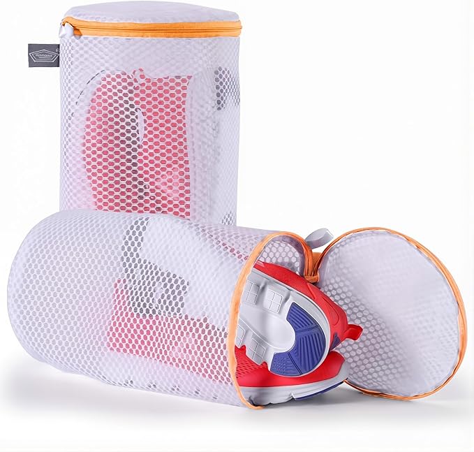 Kimmama Shoe Washing Machine Bag, Shoe Cleaning Bag, Orange Zipper, 7x15", 2Pack