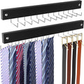 2 Pack Belt Hanger Wall Mount, Large Capacity Tie and Belt Organizer for Wall with 24 180°Rotating Non Slip Hooks, Heavy-Duty Wooden Tie Rack Space Saving Closet Organizers and Storage, Black