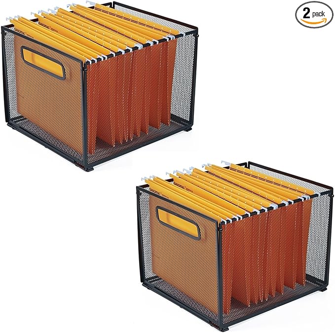 SETTFRFE 2 Pack Letter Size Hanging Folder Organizer,Metal Mesh Hanging File Folder Box,Office File Baskets,Black