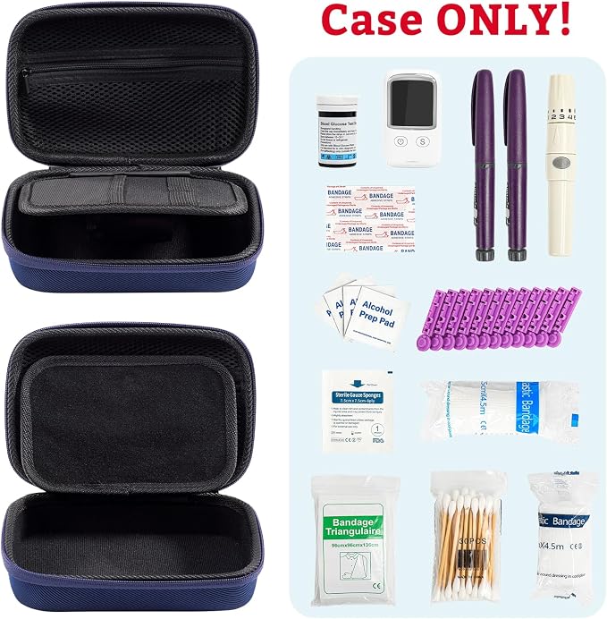 ProCase Diabetes Travel Case for Diabetic Supplies -Navy, Small | Hard Storage Bag for Glucose Meter, Insulin Pen, Test Strips, Syringes, Needles & More; Organizer for Diabetic Care Kits