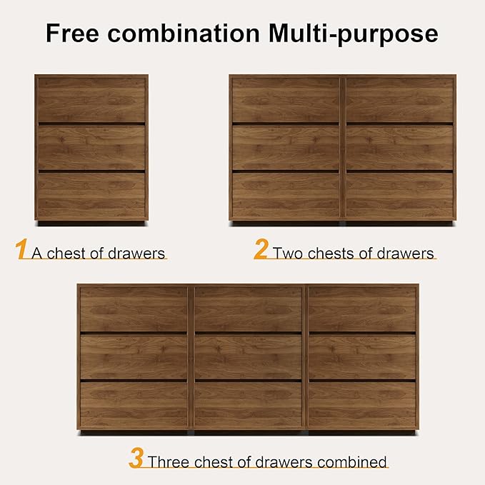 Mid Century Modern 3-Drawer Storage Cabinet – Stylish Wooden Design, Freestanding Organizer Cabinet for Bedroom or Living Room, Walnut