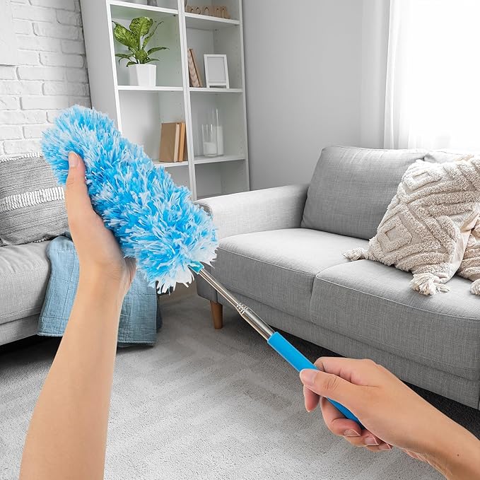 Tanlade 24 Pcs Microfiber Feather Duster for Cleaning, Extendable 13-31 Inch Ceiling Fan Duster with Bendable Head, Washable Tools for Ceiling Fans, Furniture, Car, Cobwebs (Bright Color)