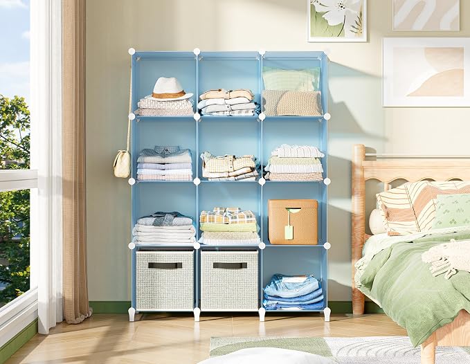 HOMIDEC Closet Organizer, 12-Cube Closet Organizers and Storage, Cube Storage Organizer for Kids, Closet, Bedroom, Bathroom, Office, Blue