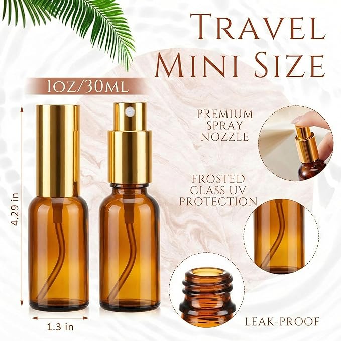 Tessco for you 20 Pcs 30/60/100 ml Glass Spray Bottles Frosted Empty Perfume Bottle Atomizer Refillable Clear Bottle with Fine Mist Sprayer Pump for Room Face Travel Business (1 oz,Amber)