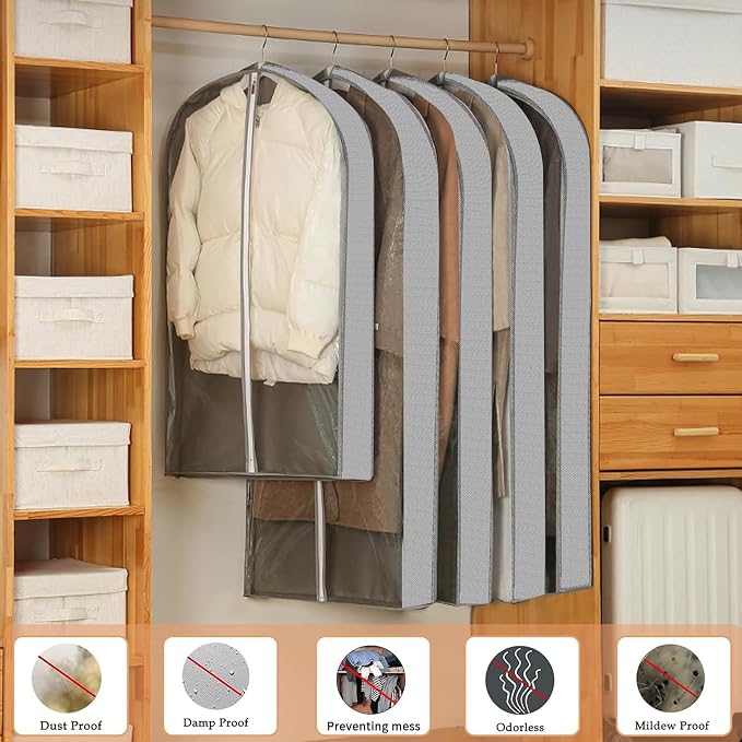 3 Pcs Garment Bags,40"&50"PEVA Moth-Proof Breathable Dust Cover,Garment Bag | Clothing Bags,for Hanging Clothes with Bedroom,Garment Covers for Suits, Padded Clothes,Shirts,Prevent,Dustproof, Keep Dry