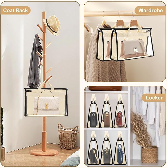 Dust Bags for Handbags,6 Pack Clear Handbag Storage Organizer,Purse Storage Bag with Zipper and Handle,Handbag Dust Bags for Closet Hanging Storage (6pcs M)