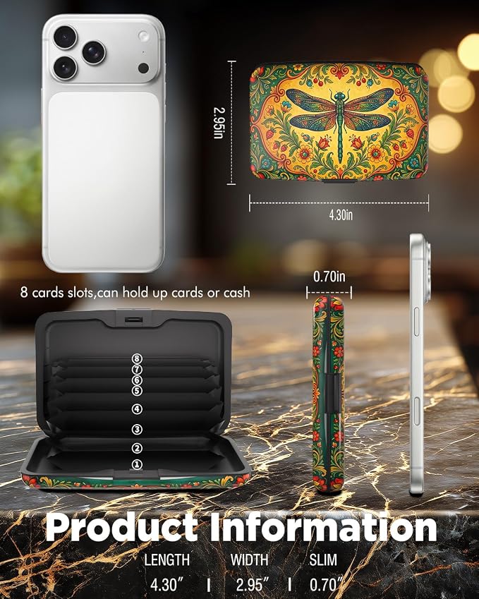 Maicican RFID Blocking Aluminum Credit Card Holder | Slim Metal Wallet for Women & Men, Business Card Case for Travel, Fits Front Pocket, Card holder wallet - Dragonfly
