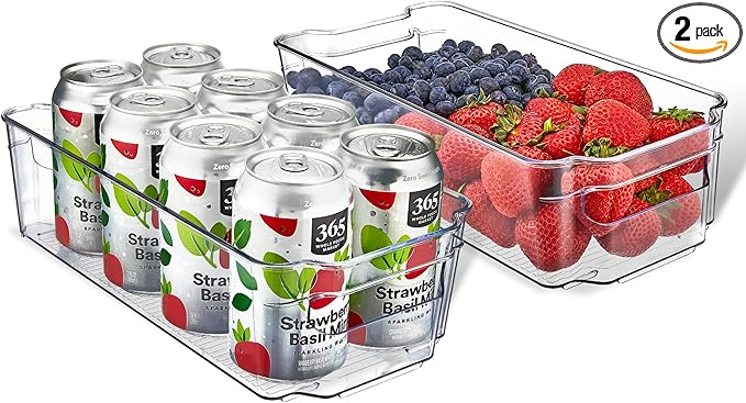 Lifemaster Pantry Organizers and Storage Bins - Stackable Clear Bins for Kitchen and Freezer, Snack Pantry Organizer, Refrigerator Storage Solutions, Multi-Purpose Kitchen Storage Bins - 2 pack