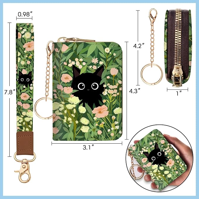 Blusabaca Women Credit Card Holder, Small RFID Wallet with Wristlet Strap | Removable Keychain, Case with Zipper, Vegan PU Leather, Cash Coin Pocket, Business Accordion Purse, Ladies Female Gift