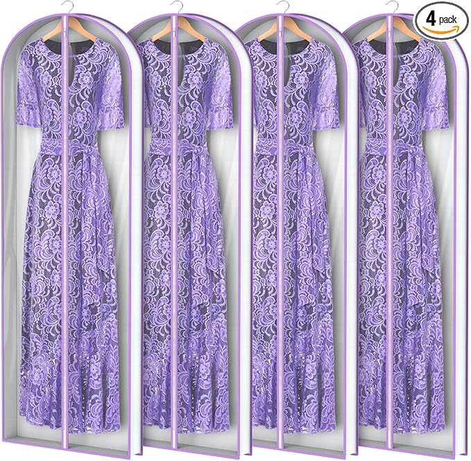 Zilink 72” Clear Garment Bags for Long Dresses Wedding Dress Bags for Gowns Long with 3" Gussted Dress Storage Bags Hanging for Long Evening Dresses, Winter Fur Coat, Prom Dresses, 4-Pack