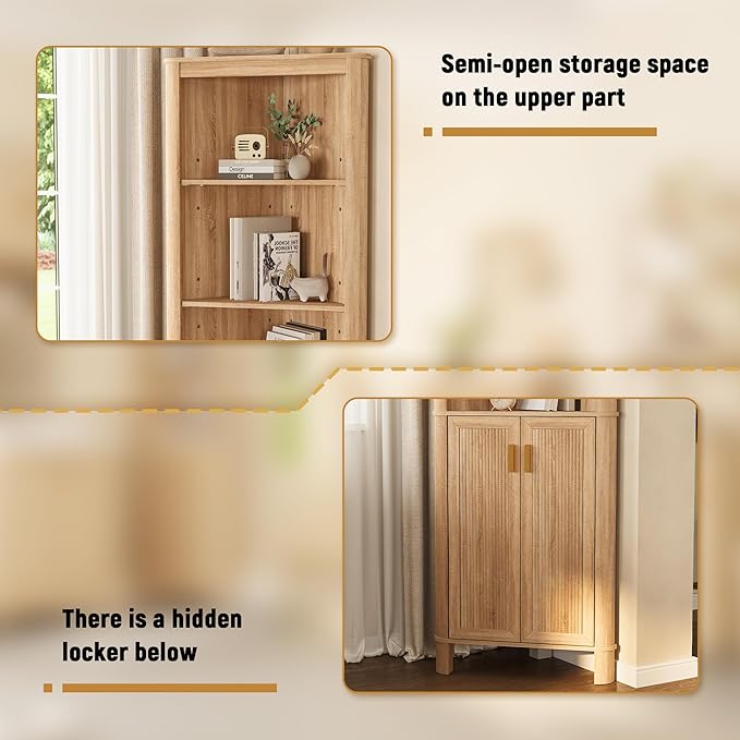 INNOD 69" Tall Corner Shelf with Doors, 6-Tier Corner Storage Cabinet with Doors, Space Saver Shelf for Bathroom, Bathroom Floor Cabinet for Living Room Kitchen, Hallway | with Doors, 6-Tier, with Doors, Space Saver Shelf