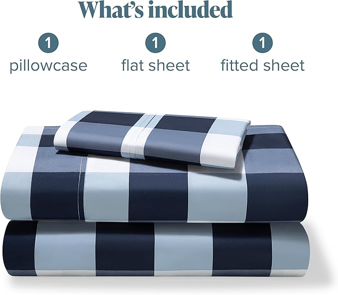 Bare Home Twin XL Sheet Set - College Dorm Size - Premium 1800 Ultra-Soft Microfiber Extra Long Sheets - Deep Pockets - Easy Fit - Extra Soft - 3 Piece Set - Bed Sheets (Twin XL, Gingham Blue)