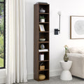 Sleek Walnut 8-Tier Media Tower Rack - Adjustable Slim Storage Cabinet, Tall Narrow Bookcase for Efficient Home Office Organization and Display!