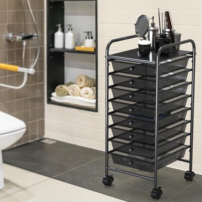 Simple Houseware 8 Drawers Rolling Utility Cart Art Craft Storage, Black | 1-Column, 30.25" Height, Lockable Wheels, for School, Office, Art Craft, and Paper Storage