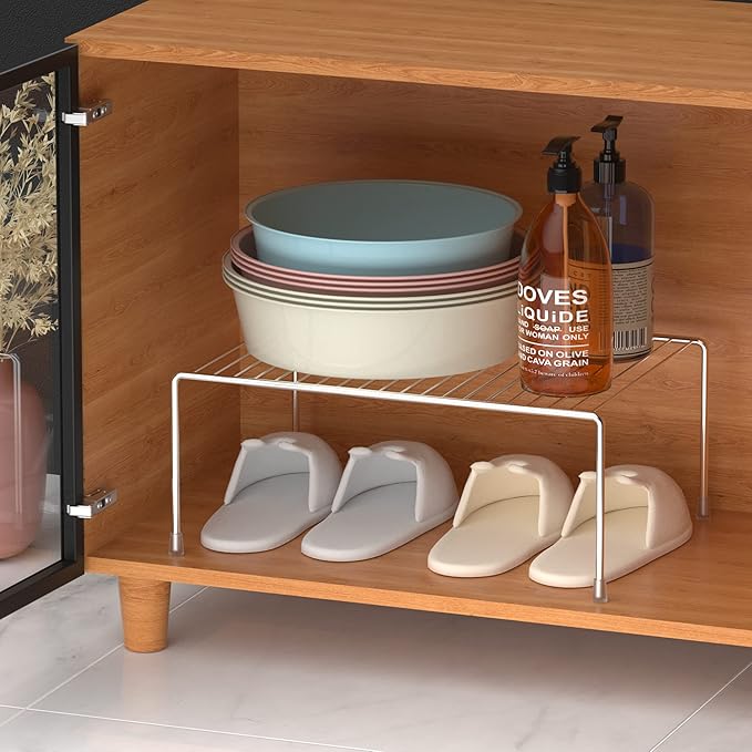 iPEGTOP Set of 6 Kitchen Cabinet Shelf Organizer, Medium (13 x 9.4 Inch) Bathroom Cabinet Organization Wire Shelf Rack, Rustproof Storage Space Saver Shelves for Countertops Pantries Utensils -Chrome