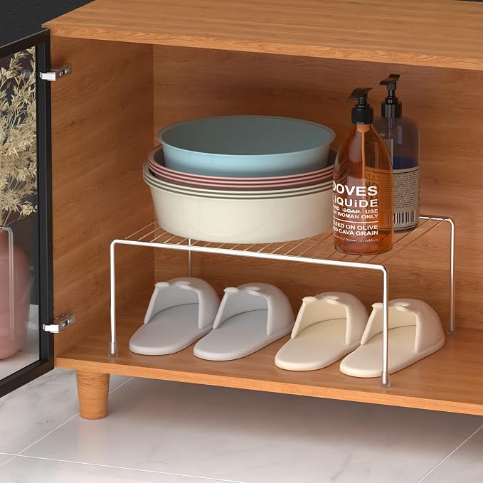 iPEGTOP Large (15.7 x 9.4 Inch) Kitchen Freezer Cabinet Organizer Shelf, Set of 4 Rustproof Metal Wire Shelves Spice Shelf Rack Cupboard Storage for Fridge Pantries Countertops Utensils, Chrome