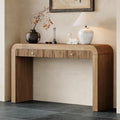 Farmhouse Modern Curved Entryway Console Table 54.3-Inch Sofa Entry Table Fluted Accent Tables with Storage Drawers for Living Room Hallway Furniture, Natural