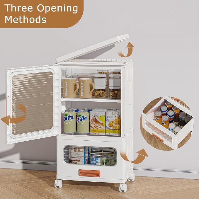 VECELO 3-Tier Narrow Bathroom Storage Cabinet with Drawer, Movable Wheels, Adjustable Shelves, Anti-Tip, Slim, for Small Space, Kitchen, Laundry, White