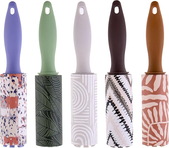 5pc Boho Mini Lint Roller Value Pack - Colorful Compact Rollers for Travel | Pet Hair & Lint Remover for Clothing & Household Use. Portable On-the-Go Lint Removers