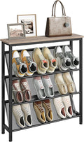 CHOEZON Shoe Rack, 4-Tier Slanted Shoe Storage Shelf, Narrow Shoe Rack for Entryway, Shoe Organizer with Adjustable Feet, Slim Shoe Shelf with Wooden Top and Metal Frame, Greige and Black TXJ75BG