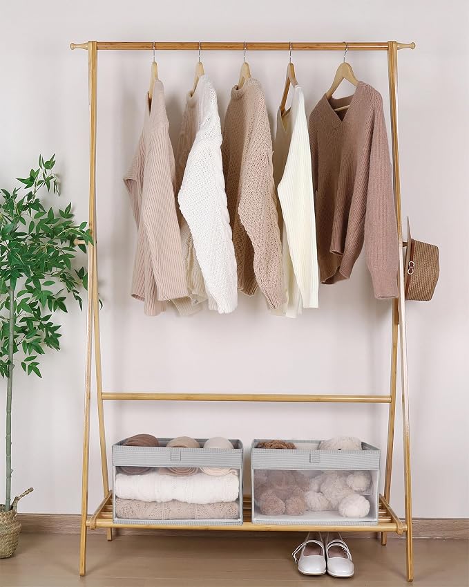 WUIKE Closet Storage Bins, Fabric Bins, 3-Pack, 21L, Clear Window, Greige | Linen Closet Organizers and Storage, Storage Baskets for Shelves, Foldable Fabric Bins for Clothes, Sheets, and Towels