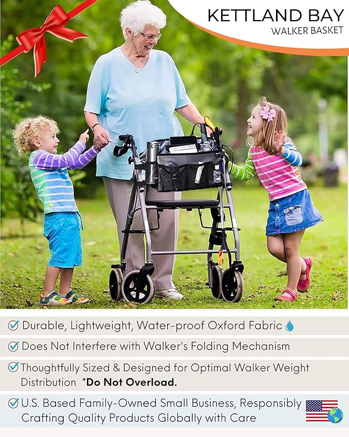 Walker Basket for Folding Walker with Flip-Down Walker Tray Reacher Cane Holder Strap Cup Holder | Basket for Walker Bags for Folding Walker with Wheels, Walker Accessories for Walker Rollator (GRAY)