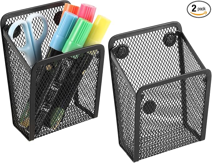 Magnetic Pencil Holder,Mesh Stainless Steel Pen Basket, Metal Writing Utensil Storage Organizer for Whiteboard,Blackboard,Kitchen, Locker, Home, or Office
