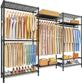 Ulif E13 Pro Heavy Duty Clothes Rack（With 4 Hanger Rods & 8 Shelves） Freestanding Clothing Racks for Hanging Clothes，Adjustable Closet，Metal Garment Rack 75" W x16 D x77 H，Max Load 1000LBS，Black