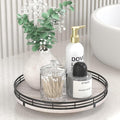 10" Oak Bathroom Vanity Tray Turntable for Perfume Candle, Round Wooden Decorative Tray for Kitchen Sink Countertop Organizer, Bathroom Counter Organizer for Skincare Makeup, Rustic Whitewased