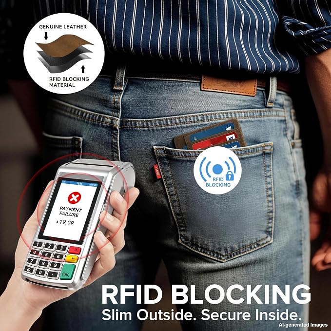 furid Slim Genuine Leather Wallet: Minimalist RFID Small Card Wallet for Men with ID Window - Front Pocket Comfortable Fit - 0.11-inch Ultra Thin Credit Card Holder for Men's Gift