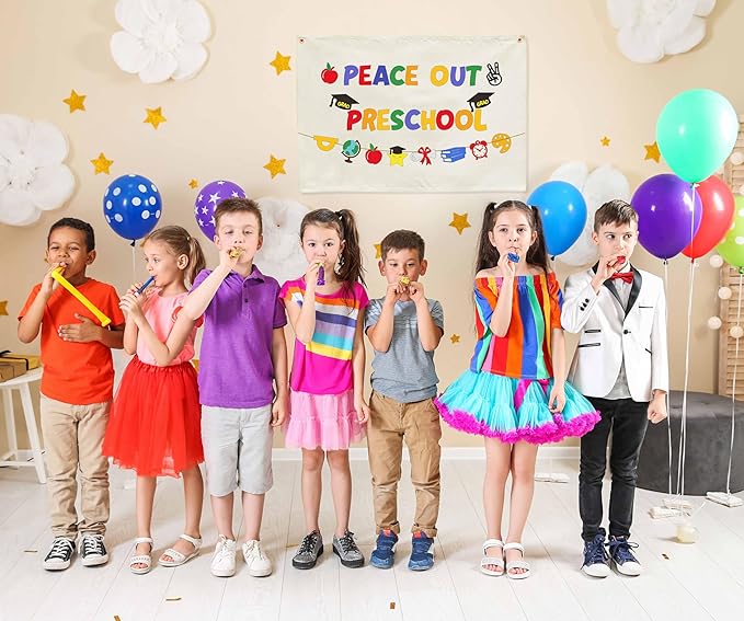 Graduation Banner Party Decor-Rectangular Canvas Banner Pennant Poster Wall Sign-Garland for Congratulation Graduation Party Supplies Classroom Front Door Home Decorations-Peace Out Preschool