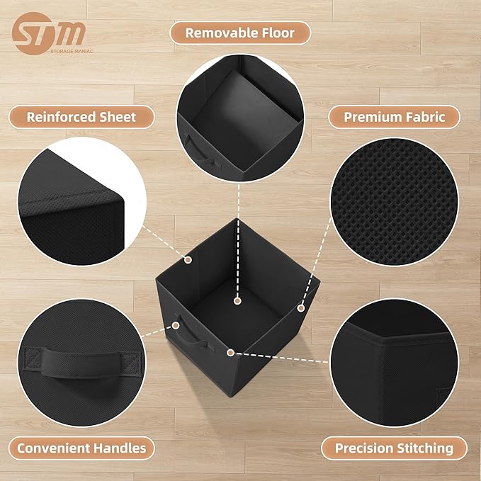 STORAGE MANIAC Storage Cubes, 11 Inch Collapsible Storage Bins with Handles, 4 Pack Fabric Foldable Bins for Organization, Durable Storage Bins for Closet, Shelves, Offices, 4-Pack Black