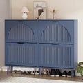 Shoe Storage Cabinet with 4 Flip Drawers, Narrow Wood Shoe Organizer Cabinet with Fluted Panel, Slim Shoe Rack for Entryway, Freestanding Shoe Cabinet for Living Room, Hallway, Blue