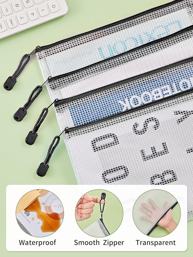 JARLINK 20 Pack Zipper Mesh Document Pouch, 6x9 Inch/A5, Plastic Water-Resistant File Bags, for School Office Supplies, Cosmetics Travel Storage, Assorted Color