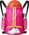 Rose Sports Drawstring Backpack with Shoes Compartment, String Gym Bag with Wet Proof Pocket for Basketball, Soccer, Swim, Sport Bag for Men and Women