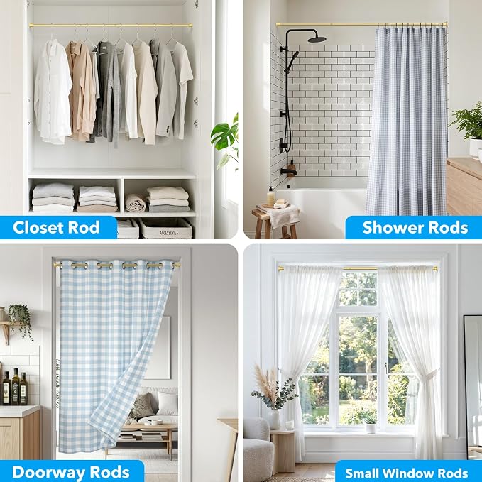 Shower Curtain Rod Gold Tension Rod 36 to 63 Inch Spring Curtain Rod Shower rod Non Slip shower curtain rod 1pcs for Windows No Drilling Adjustable Tension Rods of Curtain Window Closet Kitchen