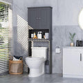 Over the Toilet Storage Cabinet, Bathroom Storage Cabinet Over Toilet with 2 Wood Doors, Freestanding Space Saver, Adjustable Shelf & Open Shelf, Grey