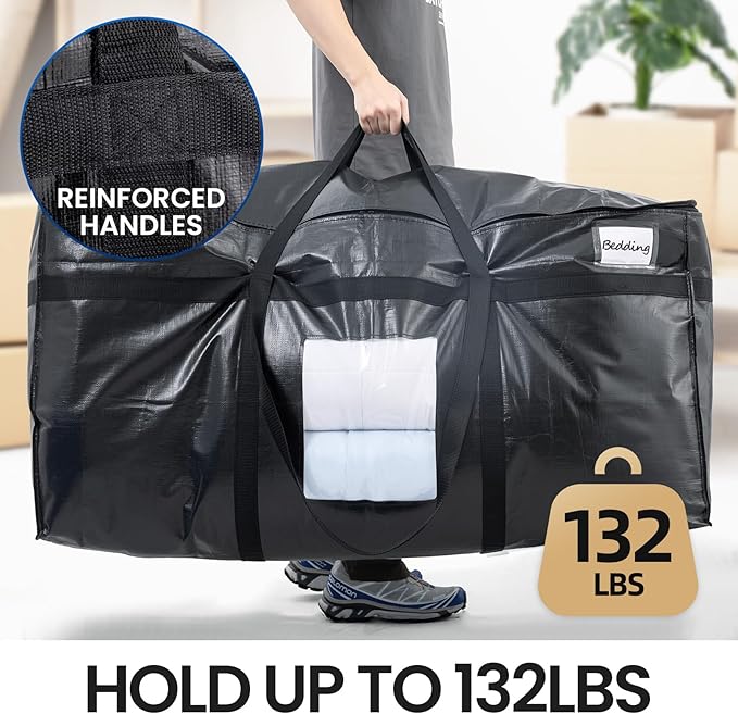 TAILI 69 Gallon Extra Large Storage Bags, XXL Black Heavy Duty Moving Bags For Storage with Visible Window, Wrap Around Handles, Totes for Space Saving, Alternative to Moving Boxes
