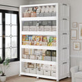300Gal/1200QT 5-Tiers Extra Large Stackable Storage Bins with Lid, Collapsible Cabinet Closet Organizer Plastic Container Box with Wheels Doors Drawers for Living Room Kitchen Office, White