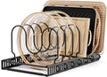 MUDEELA Pot Lids Organizer Rack for Cabinet and Countertop, Pot and Pan Lid Organizer Holder with 7 Adjustable Compartments, Baking Cookie Sheet Bakeware Cutting Board Kitchen Storage Organizers