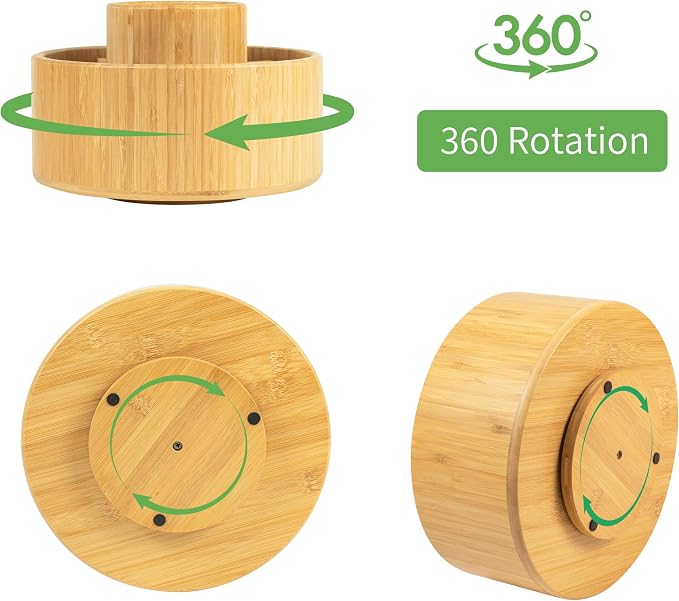 Utoplike Large Bamboo Rotating Pencil Holder, 360° Colored Pen Organizer | Spinning Art Supply Desk Caddy with Raised Center, 11-Compartment Desktop Storage for Pens, Markers and Office Supplies