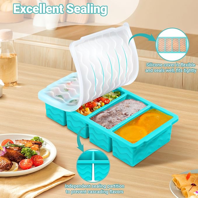 Doasuwish Silicone Freezer Tray for Soup with Lid – 1-Cup Soup Container Cube Style Ice Cube Trays for Freezer, Meal Prep & Food Storage, Freeze 250mL/125mL Portions – 2 Pack