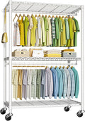 FUTASSI P3 Plus Rolling Clothes Rack, Clothing Racks for Hanging Clothes, Heavy Duty Garment Rack with Wheels, Freestanding Portable Closet Racks 45" W x 14" D x 78.5" H, Max Load 480 LBS, White